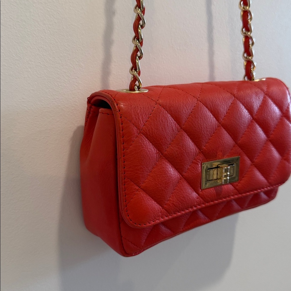 Chic Borse In Pelle Genuine Leather Pinkish Coral Mini Crossbody Bag - Picture 3 of 12
